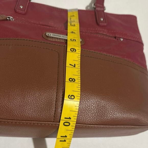 Stone Mountain Genuine Leather hand bag. Red & Brown. very clean . - Picture 5 of 16